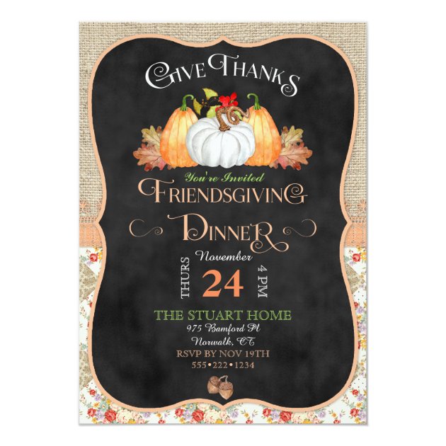 Chalkboard Rustic Country Friendsgiving Burlap Card