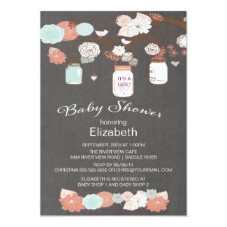 Chalkboard Rustic Country Mason Jar Baby Shower 5x7 Paper Invitation Card