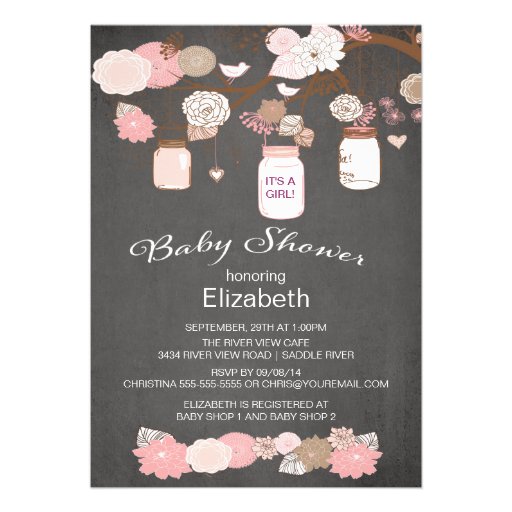 Chalkboard Rustic Country Mason Jar Baby Shower Personalized Invitations