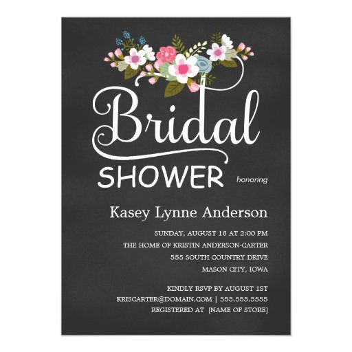 Chalkboard Rustic Floral Bridal Shower Personalized Announcements (front side)