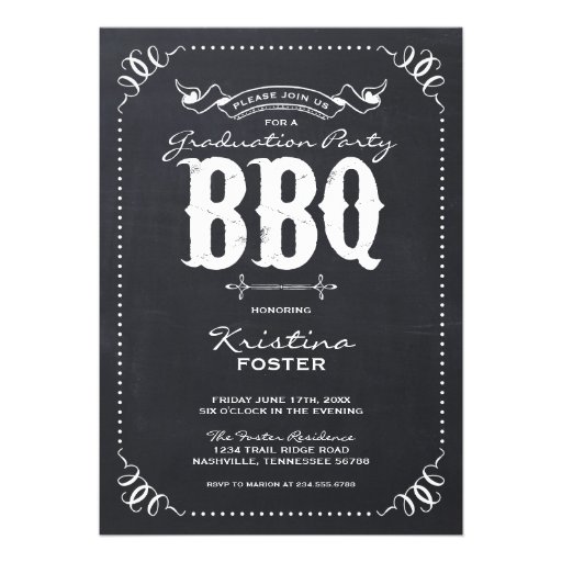 Chalkboard Rustic Vintage Graduation Party BBQ Card (front side)