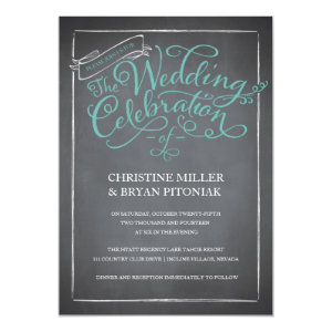 Chalkboard Script Blue Wedding Invitation