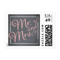 Chalkboard Script Pink Mr. & Mrs. Postage Stamp