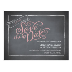 Chalkboard Script Pink Save the Date Post Card