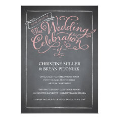 Chalkboard Script Pink Wedding Invitation