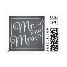 Chalkboard Script White Mr. & Mrs. Postage Stamps
