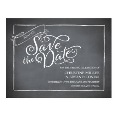Chalkboard Script White Save the Date Post Card