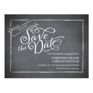 Chalkboard Script White Save the Date Postcard