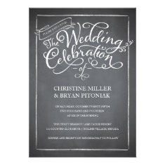 Chalkboard Script White Wedding Invitation