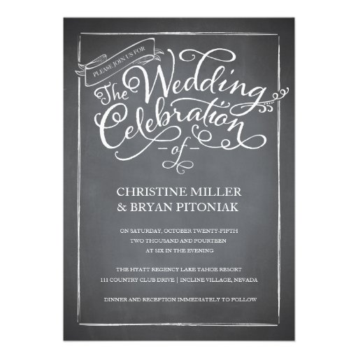 Chalkboard Script White Wedding Invitation