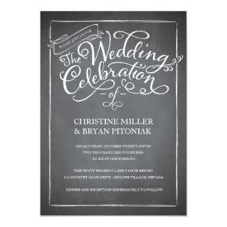 Chalkboard Script White Wedding Invitation 5" X 7" Invitation Card