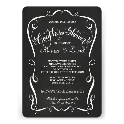 Chalkboard Scroll Couples Shower Calligraphy Announcement