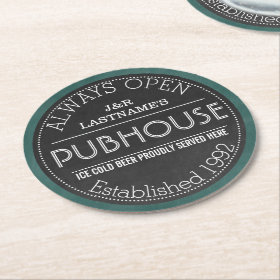 Chalkboard Sign Personalized Couple Pubhouse Round Paper Coaster