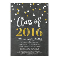 Chalkboard Silver Gold Confetti Graduation Party Card