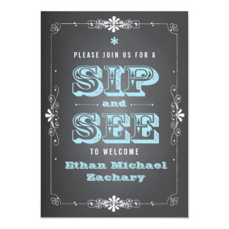 Chalkboard Sip And See Baby Boyinvitation 5x7 Paper Invitation Card Sip And See Invitation Templates