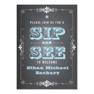 Chalkboard Sip and See Baby BoyInvitation 5x7 Paper Invitation Card