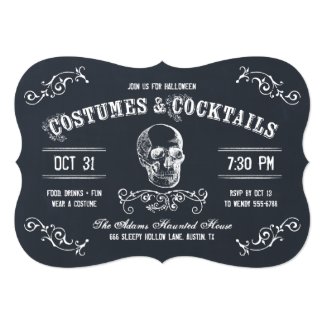 Chalkboard Skull Halloween Cocktail Party 5x7 Paper Invitation Card