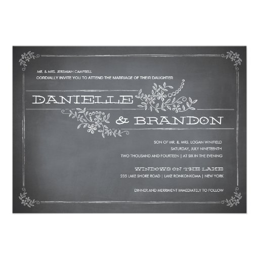 Chalkboard Stencil White Wedding Invitation