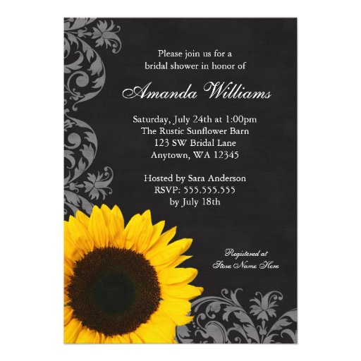 Chalkboard Sunflower Swirls Bridal Shower Personalized Invitation