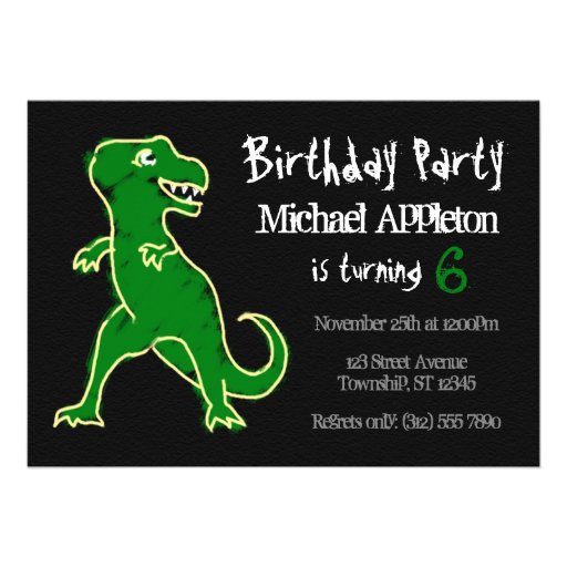 Chalkboard T-Rex Dinosaur Birthday Invitations