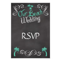 Chalkboard Teal Beach Wedding Matching RSVP Reply Announcement