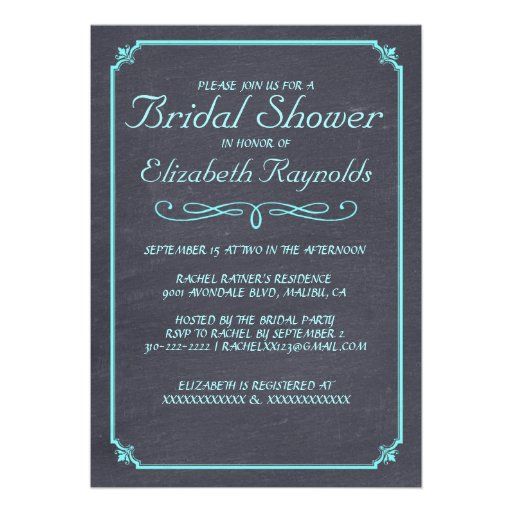 Chalkboard Teal Bridal Shower Invitations