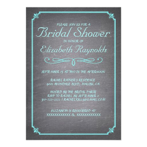 Chalkboard Teal & Silver Bridal Shower Invitations