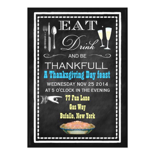 Chalkboard Thanksgiving Dinner Party Invitations (front side)
