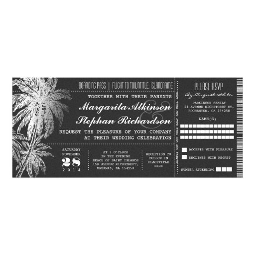 Chalkboard ticket destination wedding invitations