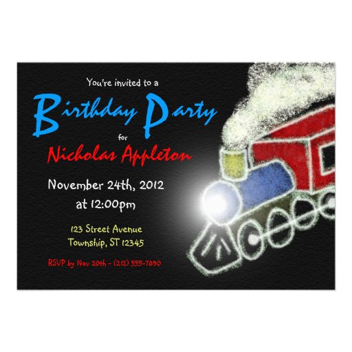 Chalkboard Train Boys Birthday Party Invitations
