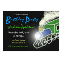 Chalkboard Train Boys Birthday Party Invitations