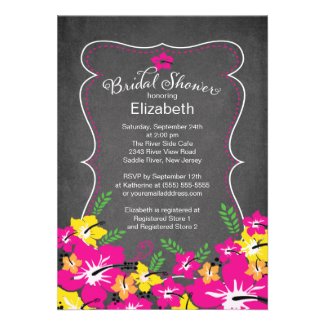 Chalkboard Tropical Hibiscus Flowers Bridal Shower Custom Invitation