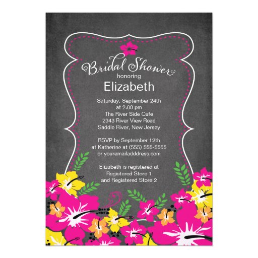 Chalkboard Tropical Hibiscus Flowers Bridal Shower Custom Invitation (front side)