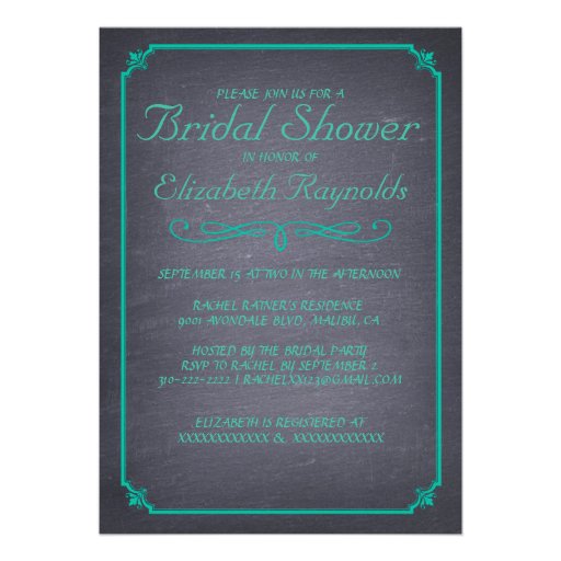 Chalkboard Turquoise Bridal Shower Invitations
