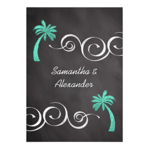 Chalkboard Turquoise Palm Tree Beach Wedding Invite