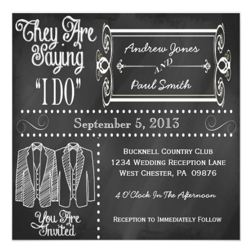 Chalkboard Tuxedo Gay Wedding Invitations