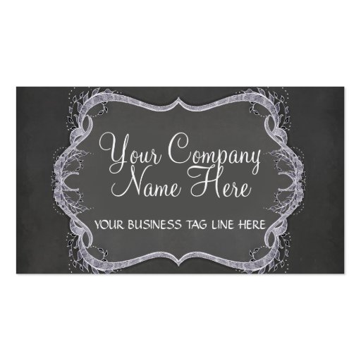 Chalkboard Typographic Leaf Swirl Modern Business Business Cards (front side)