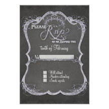 Chalkboard Typographic Leaf Swirl Rustic Wedding Invitations
