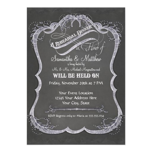 Chalkboard Typographic Leaf Swirl Rustic Wedding Personalized Announcements