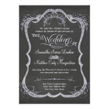 Chalkboard Typographic Leaf Swirl Rustic Wedding Announcement