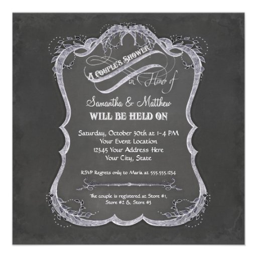 Chalkboard Typographic Leaf Swirl Rustic Wedding Custom Invites