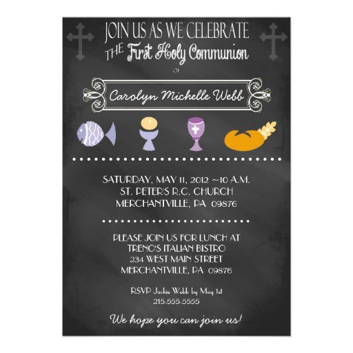 Chalkboard Typography 1st Communion Invitation (front side)
