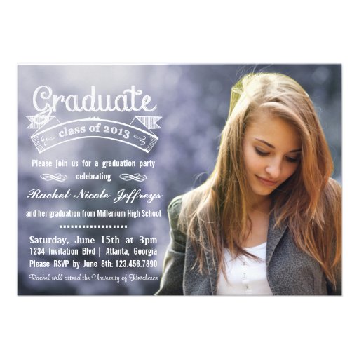Chalkboard Typography Full Photo 2013 Graduation Custom Invitations (front side)