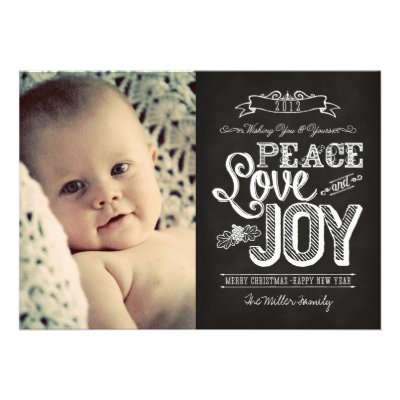 Chalkboard Typography Peace Love & Joy 2012 Card