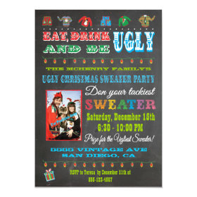 Chalkboard Ugly Christmas Sweater Photo Invitation
