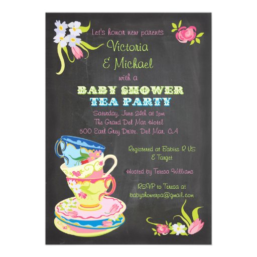 Chalkboard Victorian Stacked Tea Cups Baby Shower Card