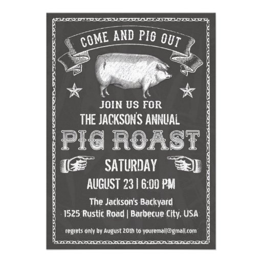 Chalkboard Vintage Pig Roast Invitation (front side)