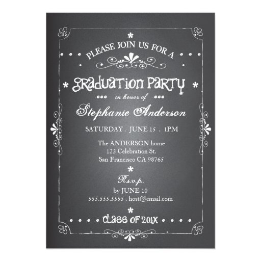 Chalkboard w Photo Graduation Party Invitation (front side)
