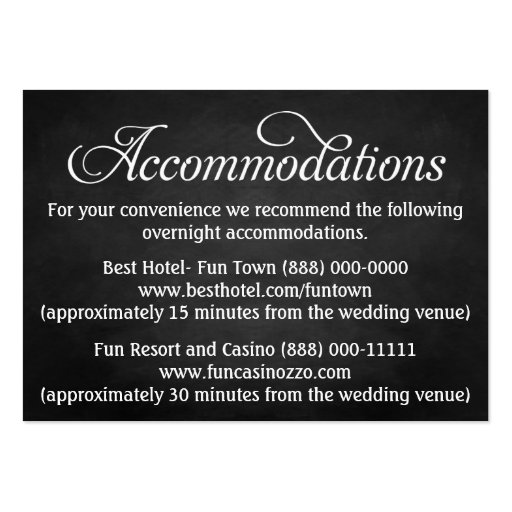 Chalkboard Wedding Accommodation - Reception Cards Business Cards (front side)