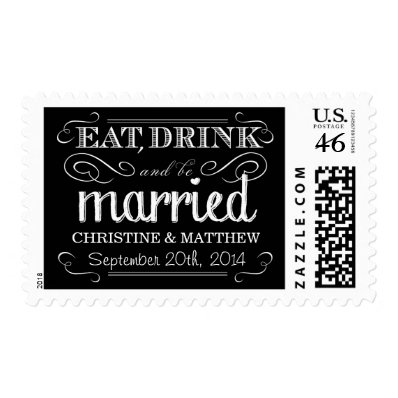 Chalkboard Wedding Eat Drink be Married Postage